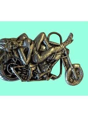 Vintage 2006 Hot Leathers Motorcycle Belt Buckle With Woman Design